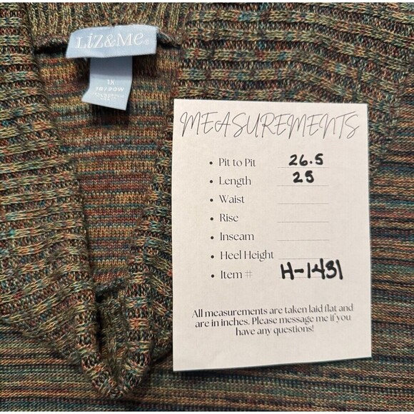 2/$30 Liz & Me Colorful Cowl Neck Sweater Womens 1X Stretch Office Rainbow - Picture 3 of 9